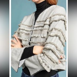 HARLYN Anthropologie Wool Annapolis Pommed  Light Grey Jacket Size SP